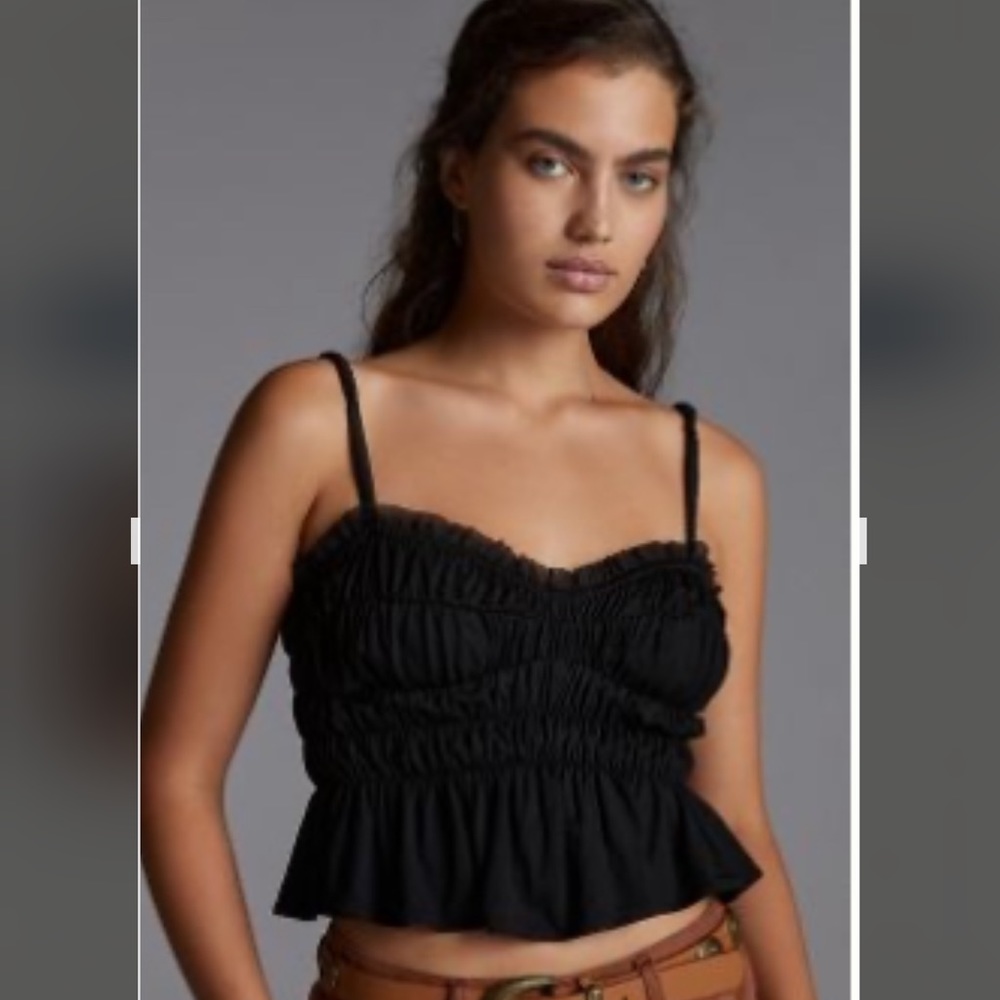 Anthropologie Black Smocked Ruffle Peplum Cami Top